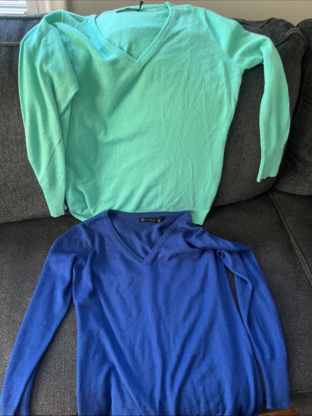 2 Women’s V-Neck Sweaters  - Teal and Royal Blue - used - NY&Co -